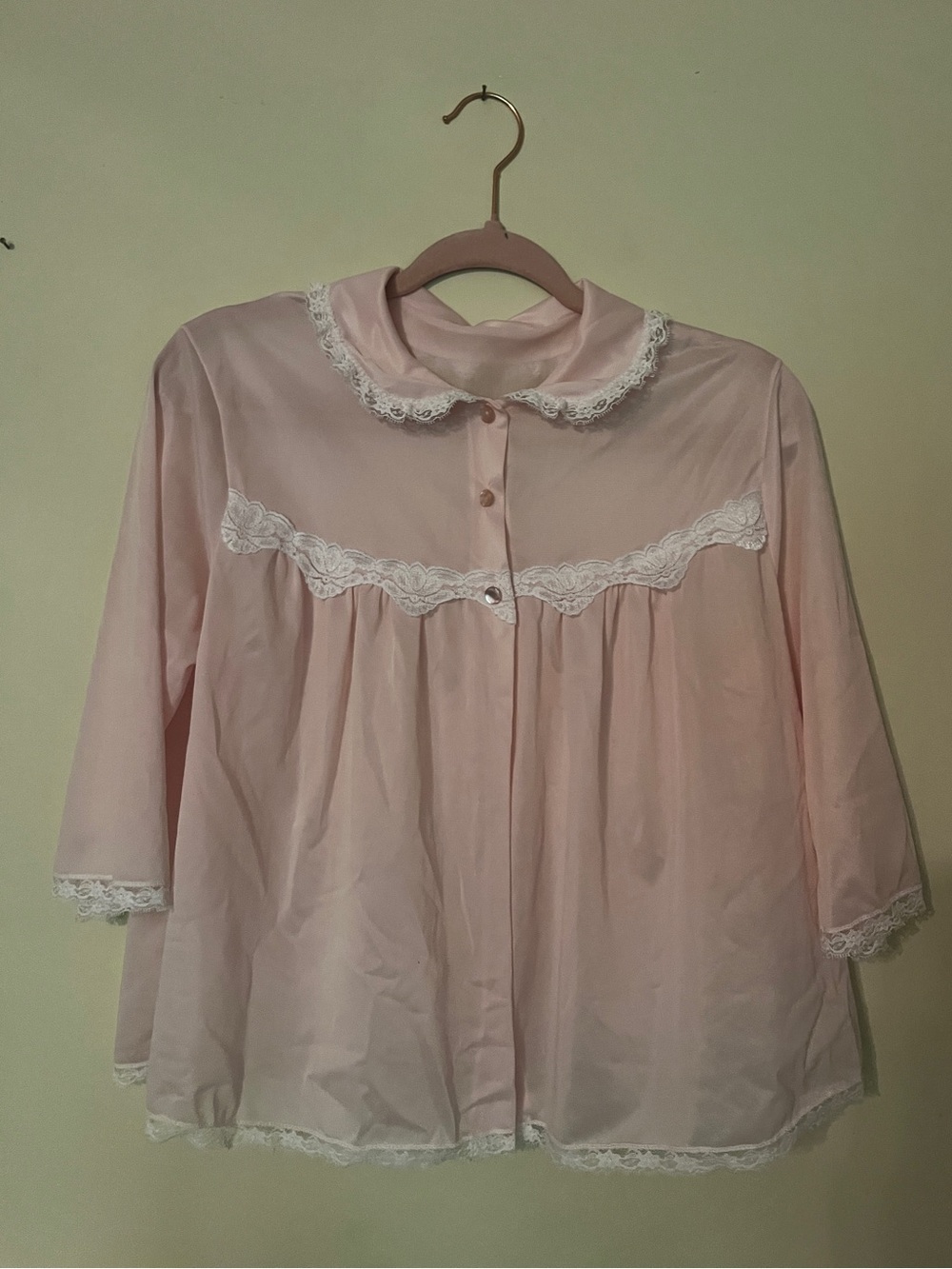Vintage Light Pink Lace-Trim Button Front Nightshirt